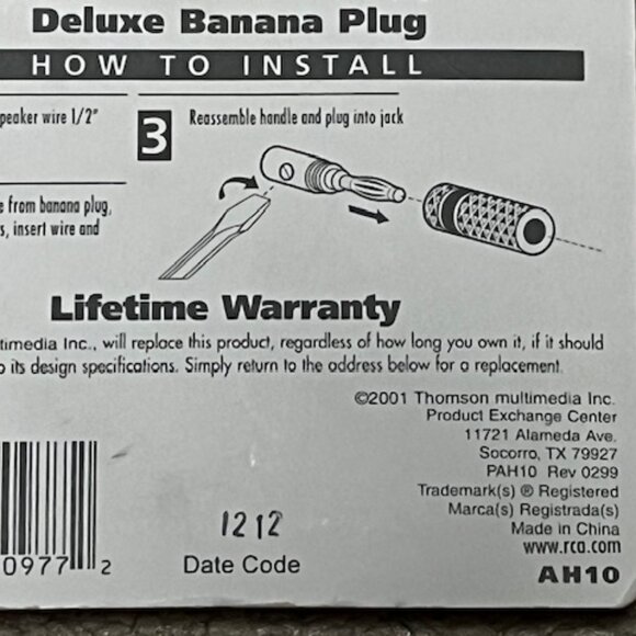 RCA~Deluxe Banana Plug Pkg of 2 Audio Connects Up to 12 Gauge Speaker Wire AH10 - Picture 4 of 4